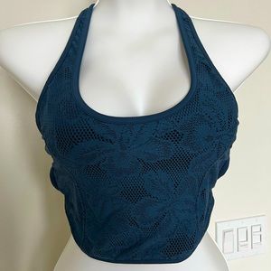 Free People Navy Blue Crop Racerback Top Halter Neck Women's Size Small